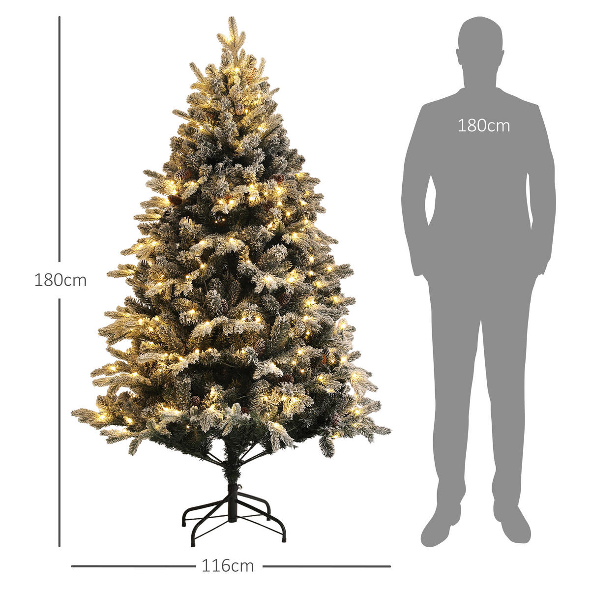 KÜNSTLICHER Weihnachtsbaum, 180 cm Christbaum mit 793 Spitzen für Weihnachten - Grün, Kunststoff (180cm) - HOMCOM