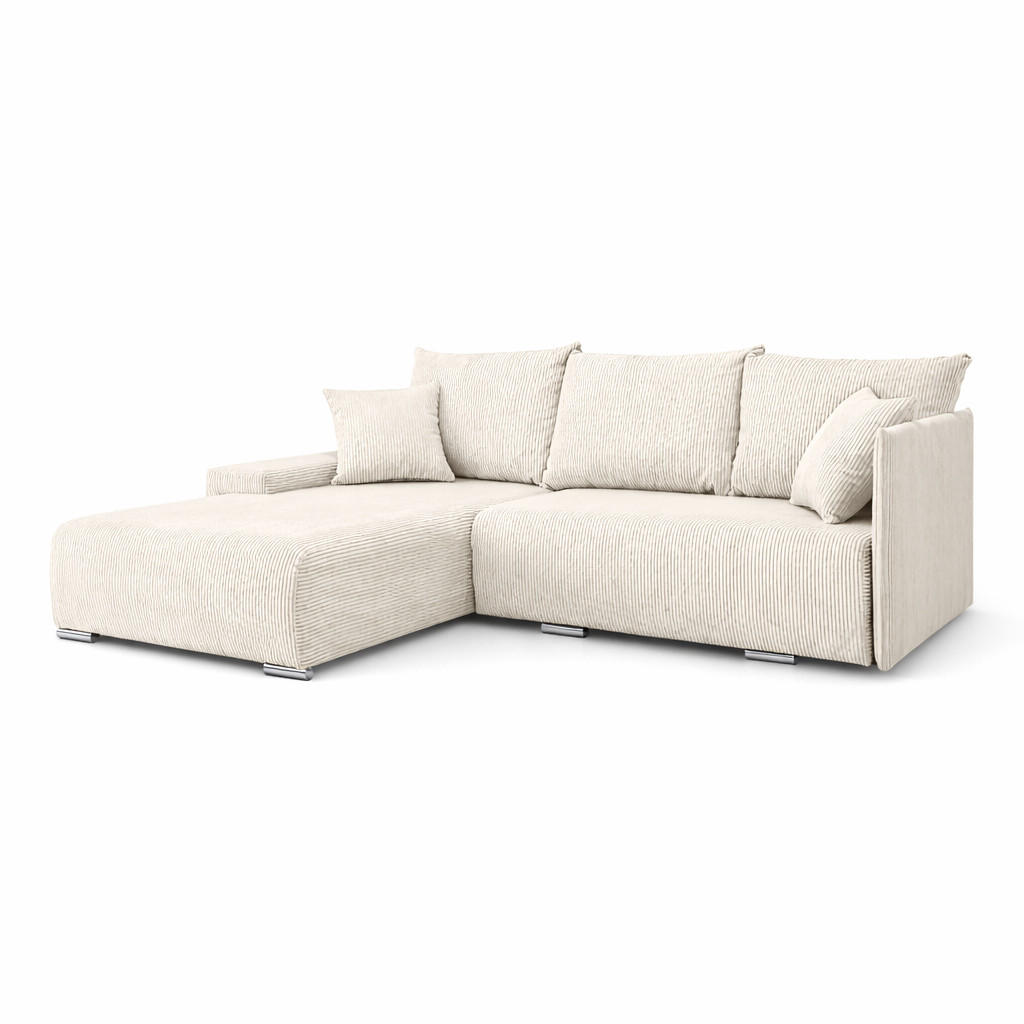 ECKSOFA L-Form Schlaffunktion Livorno Cord-Stoff Ecru Links - Chromfarben/Ecru, Holz/Kunststoff (246/188cm) - Kaiser Möbel