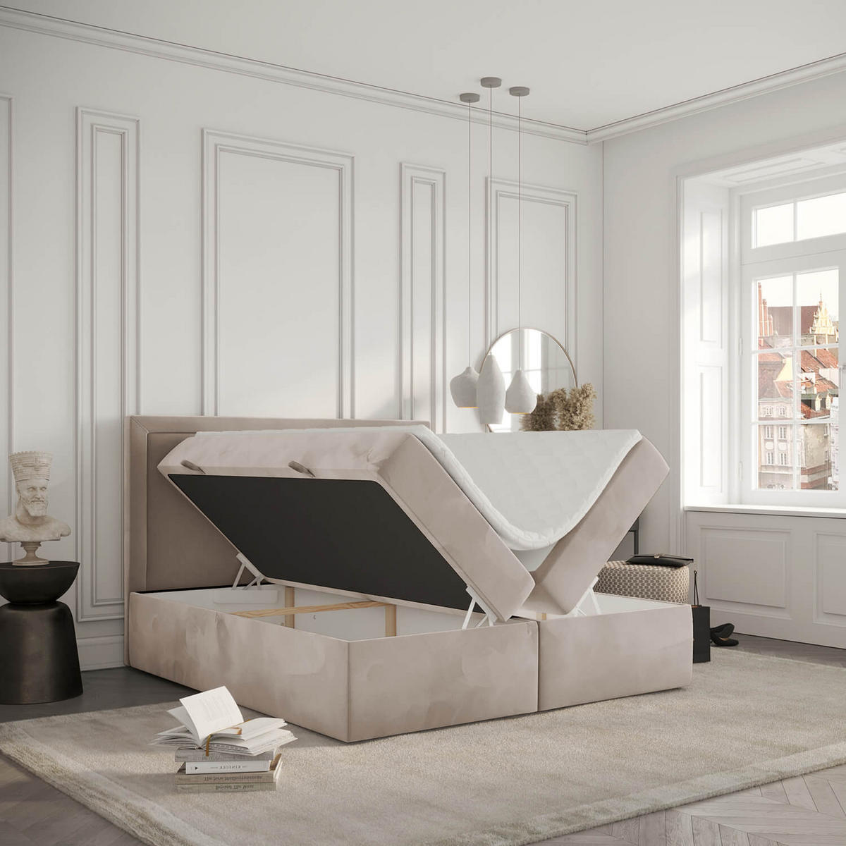 BOXBETT Jodan 120/200 cm Beige im Magic Velvet Stoff - Beige/Schwarz, Holz/Holzwerkstoff (120/200cm) - AltaBeds