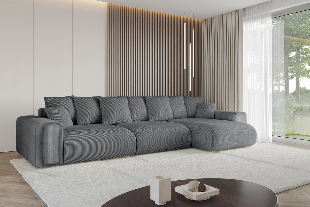 ECKSOFA Ottomane rechts ESKAR-L 364x176x84 Dunkelgrau Cord - Dunkelgrau/Schwarz, Holzwerkstoff/Kunststoff (176/364cm) - ALTDECOR