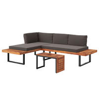 LOUNGESET - Akazie massiv / Polyester - Braun / Grau - 3-teilig - Grau, Holz/Textil - home24