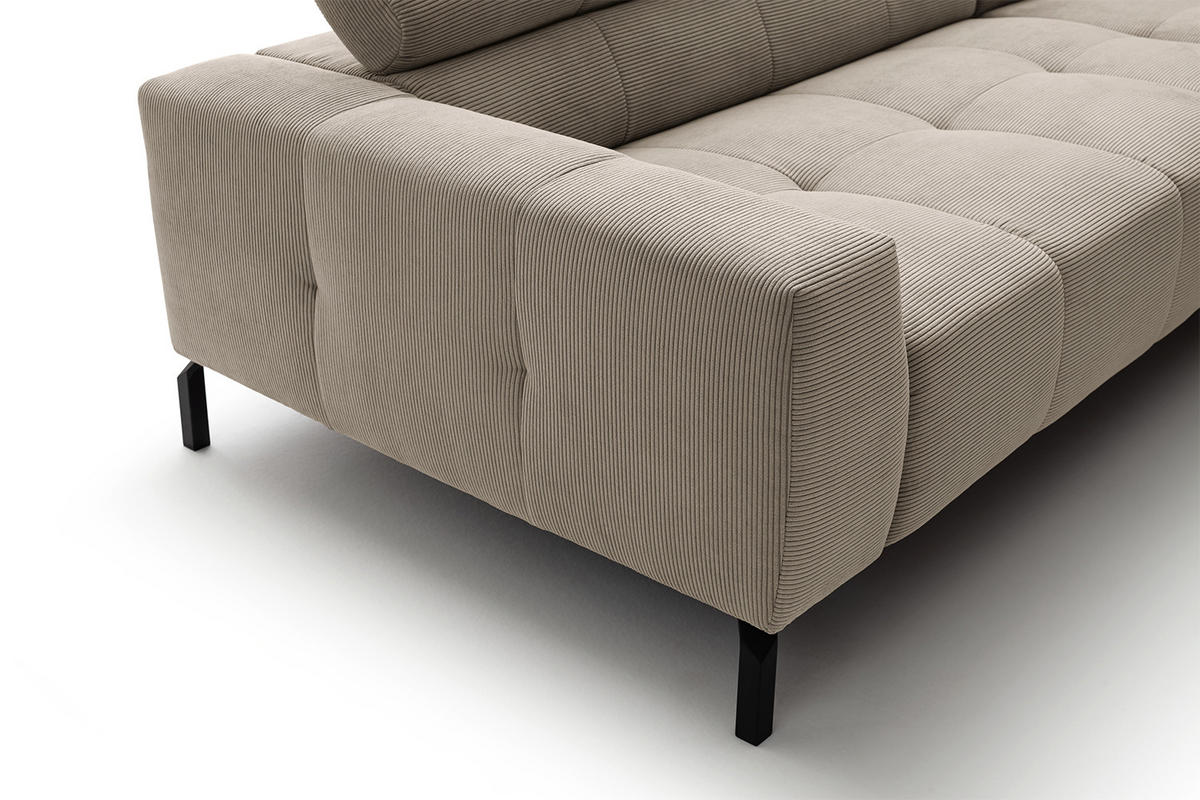 ECKSOFA OHIO Beige Cord - Beige/Schwarz, Textil/Metall (311/219cm) - KAWOLA