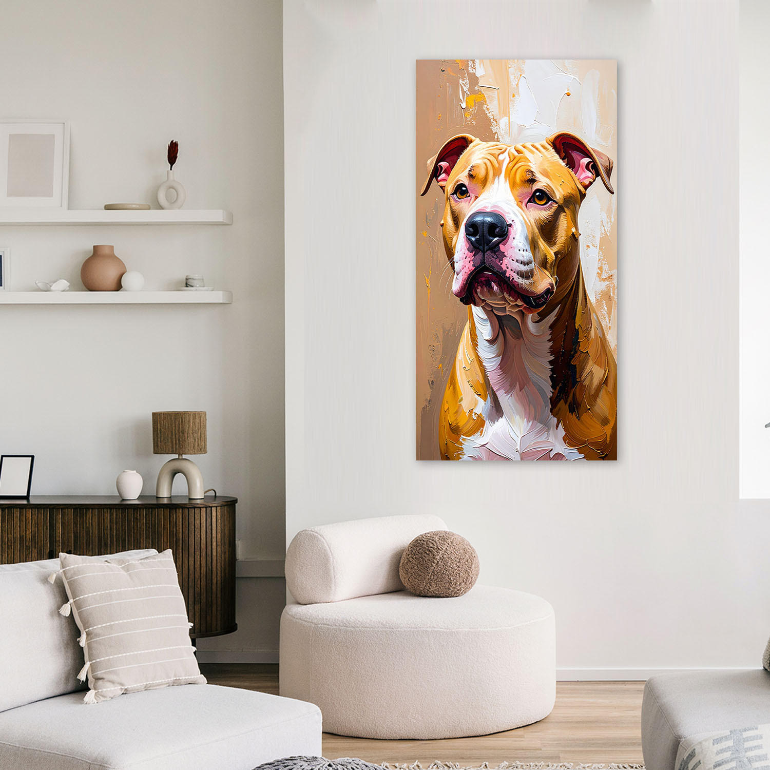 LEINWANDBILD Pitbull Hund Tier 60x120cm - Beige, Textil (60/120cm) - Feeby