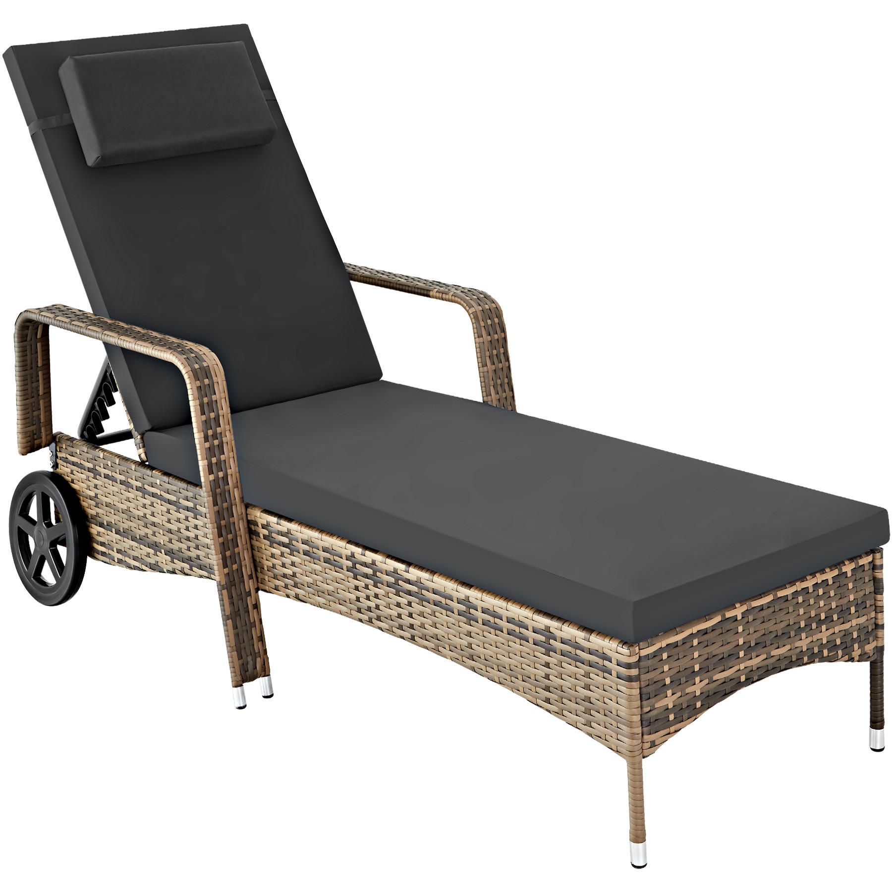 RATTAN-SONNENLIEGE ,200 x 70 x 33 cm,natur/dunkelgrau - Naturfarben, Kunststoff (70/33/200cm) - tectake