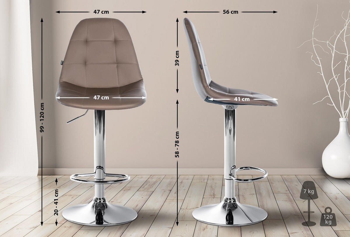 BARHOCKER Metall braun - Braun, Textil/Metall (47/58/56cm) - CLP