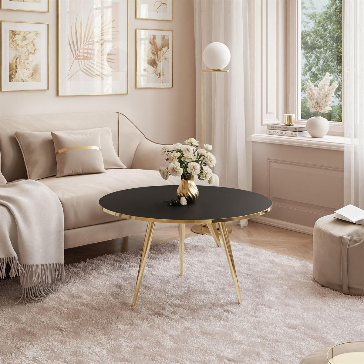 COUCHTISCH SOLEIL GOLD Schwarz Matt, 70cm - Schwarz, Holzwerkstoff (70/70/47cm) - Lookway