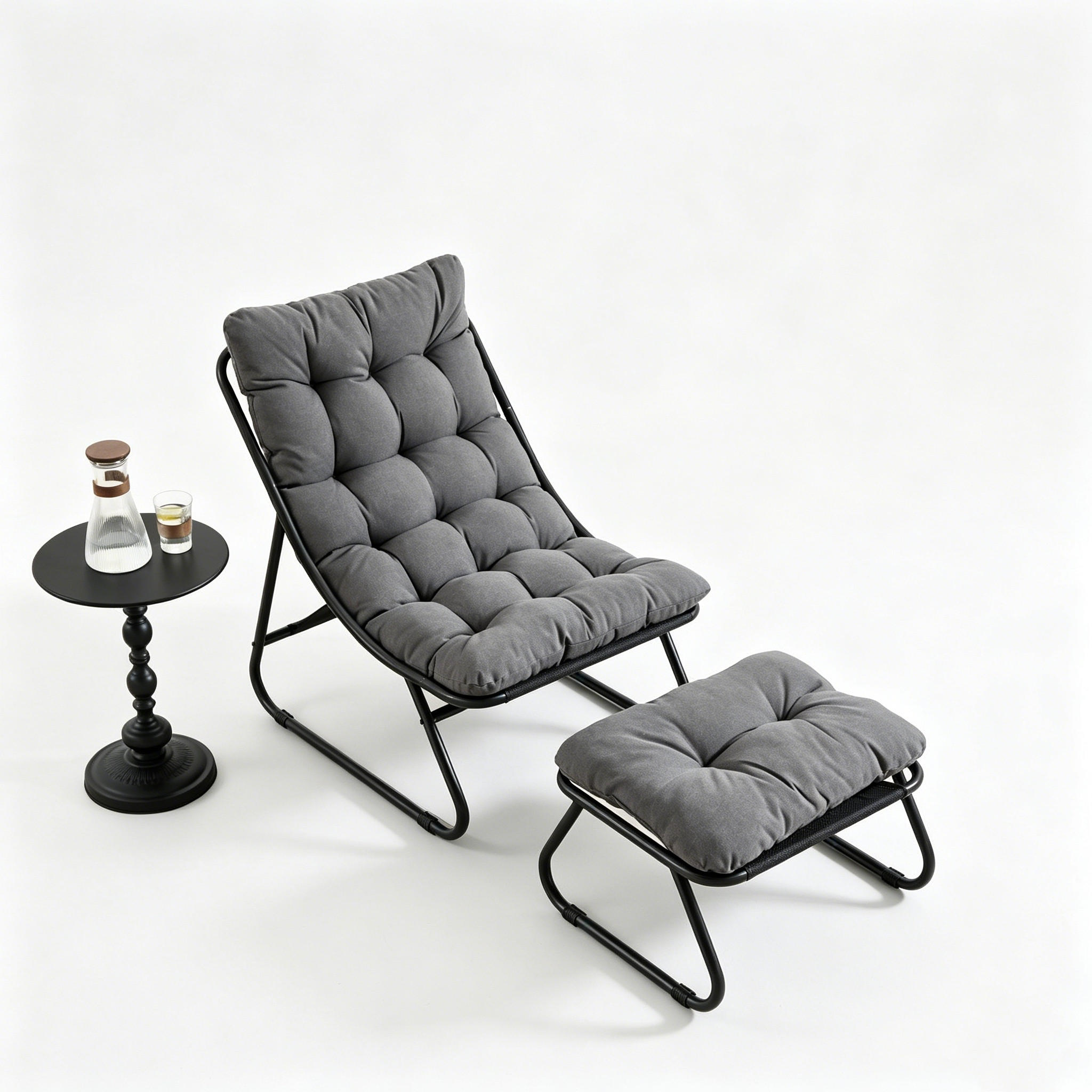 RELAX Schaukelstuhl mit Dickem Kissen und Hocker Metallrahmen für Garten Balkon Wohnzimmer - Hellgrau, Metall (65/86/78cm) - PARAFTA HOME