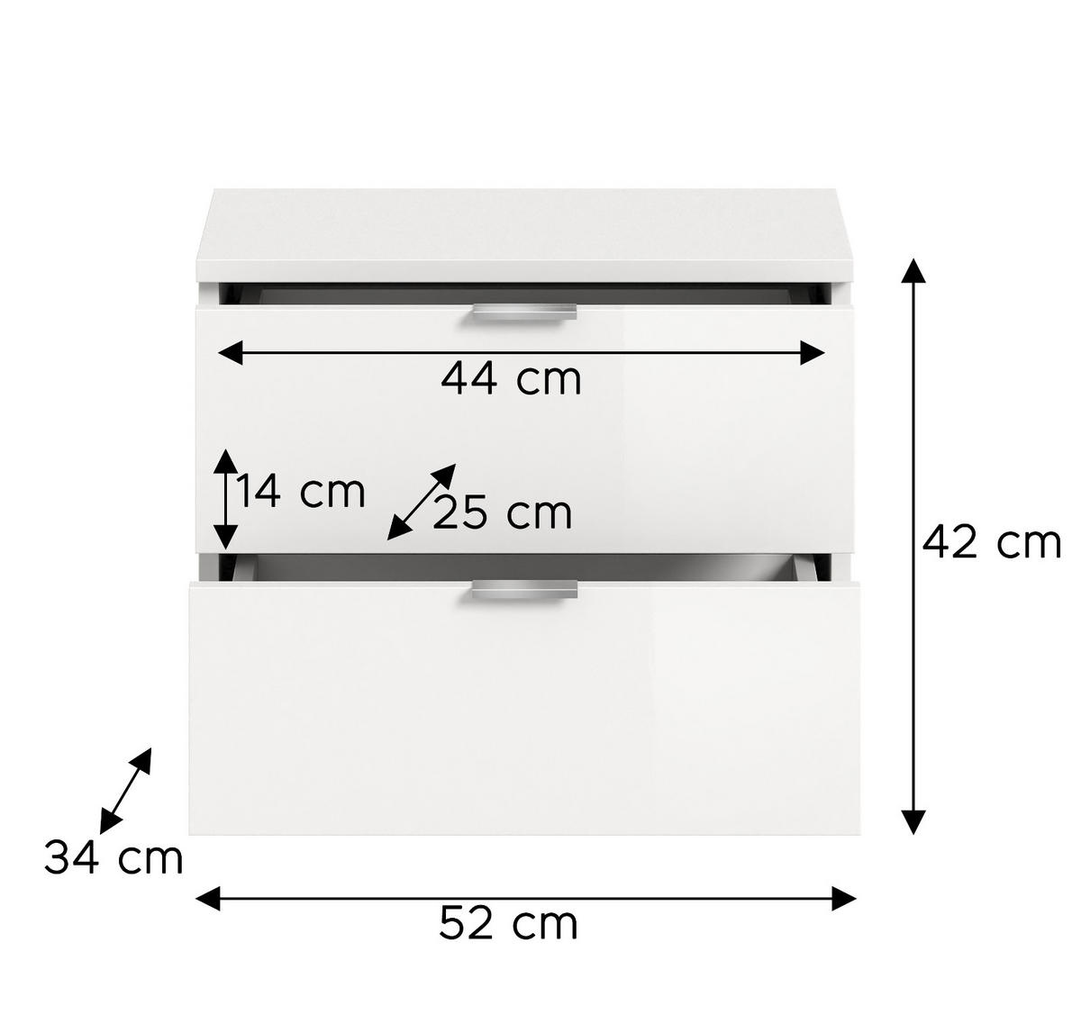 GARDEROBENBANK weiß Hochglanz 52 x 42 cm, Schuhschrank mit Schubladen - Chromfarben/Weiß Hochglanz, Holzwerkstoff/Kunststoff (52/42/34cm) - Inn.Furn