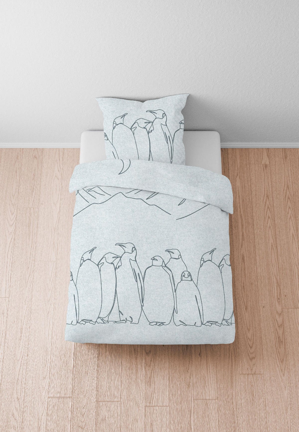 BETTWÄSCHE-GARNITUR Melange Pinguin ciel, 135x200 cm + 80x80 cm - Hellblau, Textil (135/200cm) - biberna