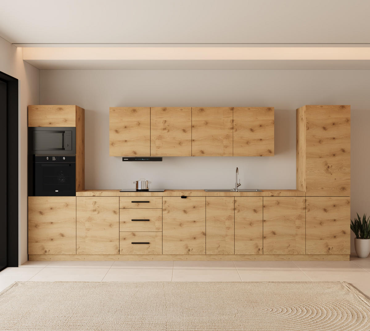 KÜCHENZEILE 440 cm - Langen KL7-M440 in Artisan Eiche - Eiche Artisan, Holz/Metall (440/212/58cm)