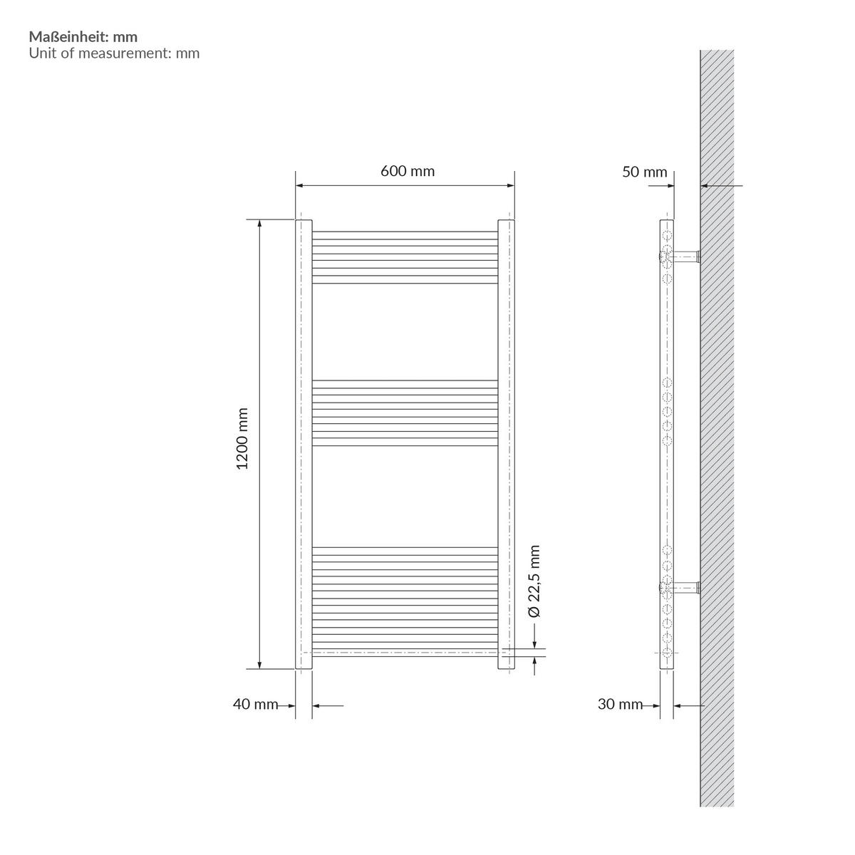 RUČNÍKOVÝ radiátor 600 x 1200 mm, béžový, rovný s bočním připojením - béžová, kov (60/120/3cm) - LuxeBath