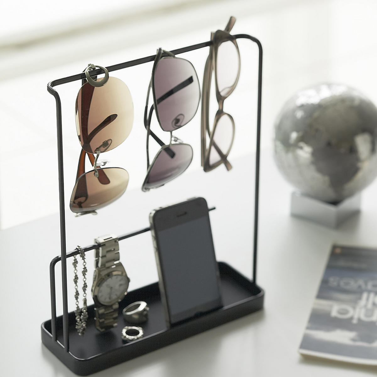 BRILLEN- UND SCHMUCKSTÄNDER Tower 6988 Schwarz Metall 25.5/20/7.5 cm - Schwarz, Metall (20/25.5/7.5cm) - Yamazaki