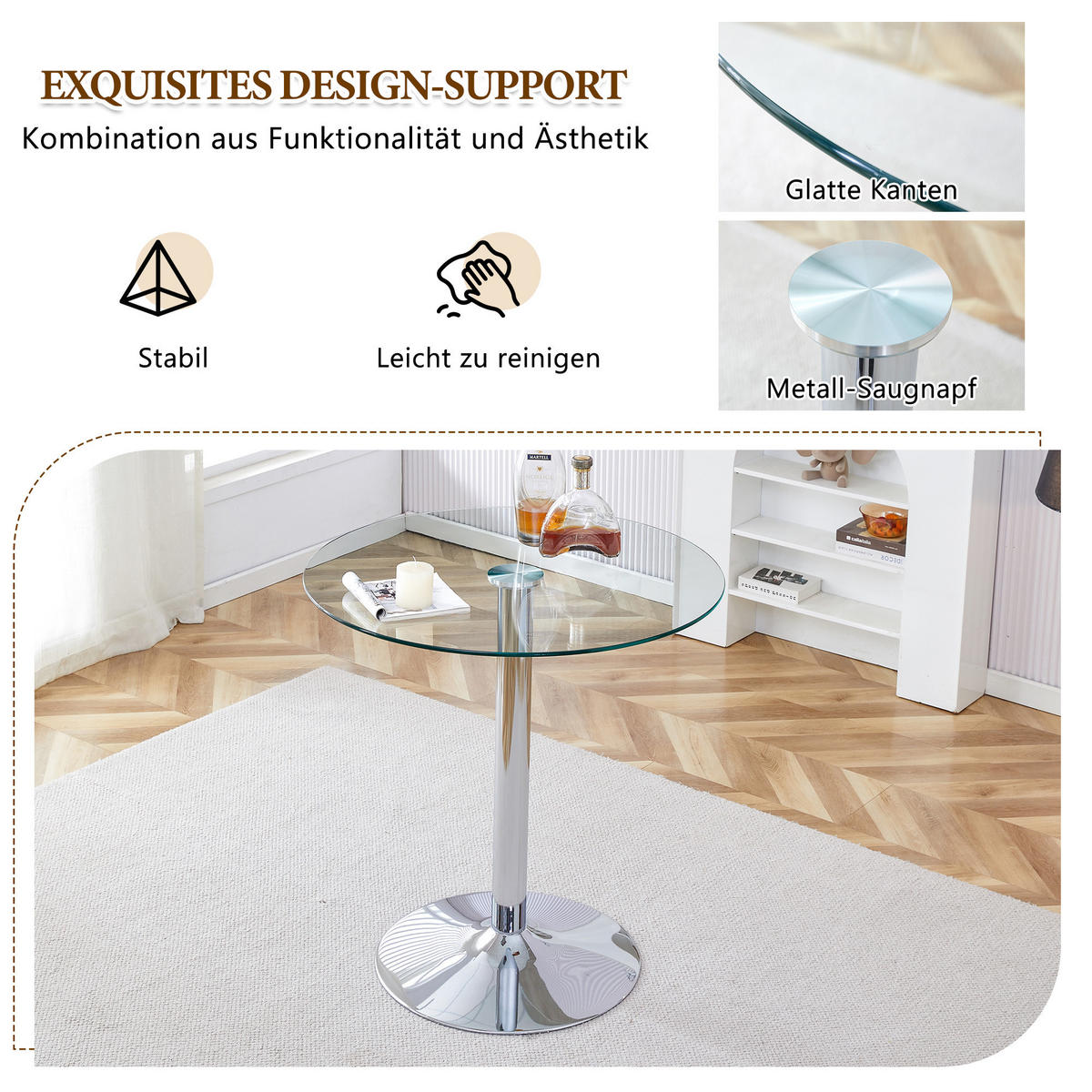 TISCHGRUPPE 3-tlg Glastisch Rund 89cm Barhocker Gold - Transparent, Glas/Metall (41.5/33.5/72cm) - Raelunyi