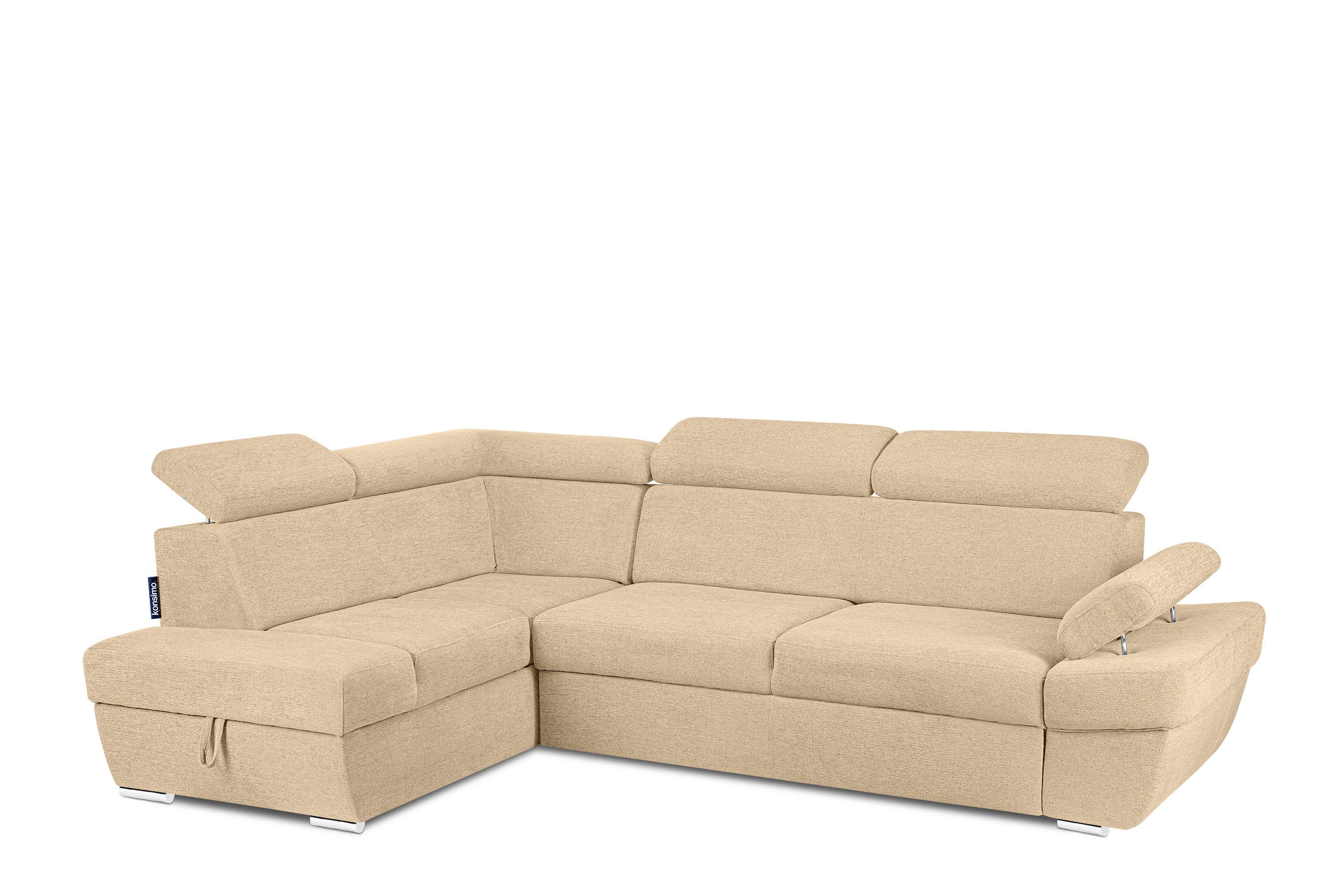 SCHLAFECKSOFA RATLO links 4/5-Sitzer mit Bettkasten, beige - Beige/Silberfarben, Textil (270/190cm) - KONSIMO®