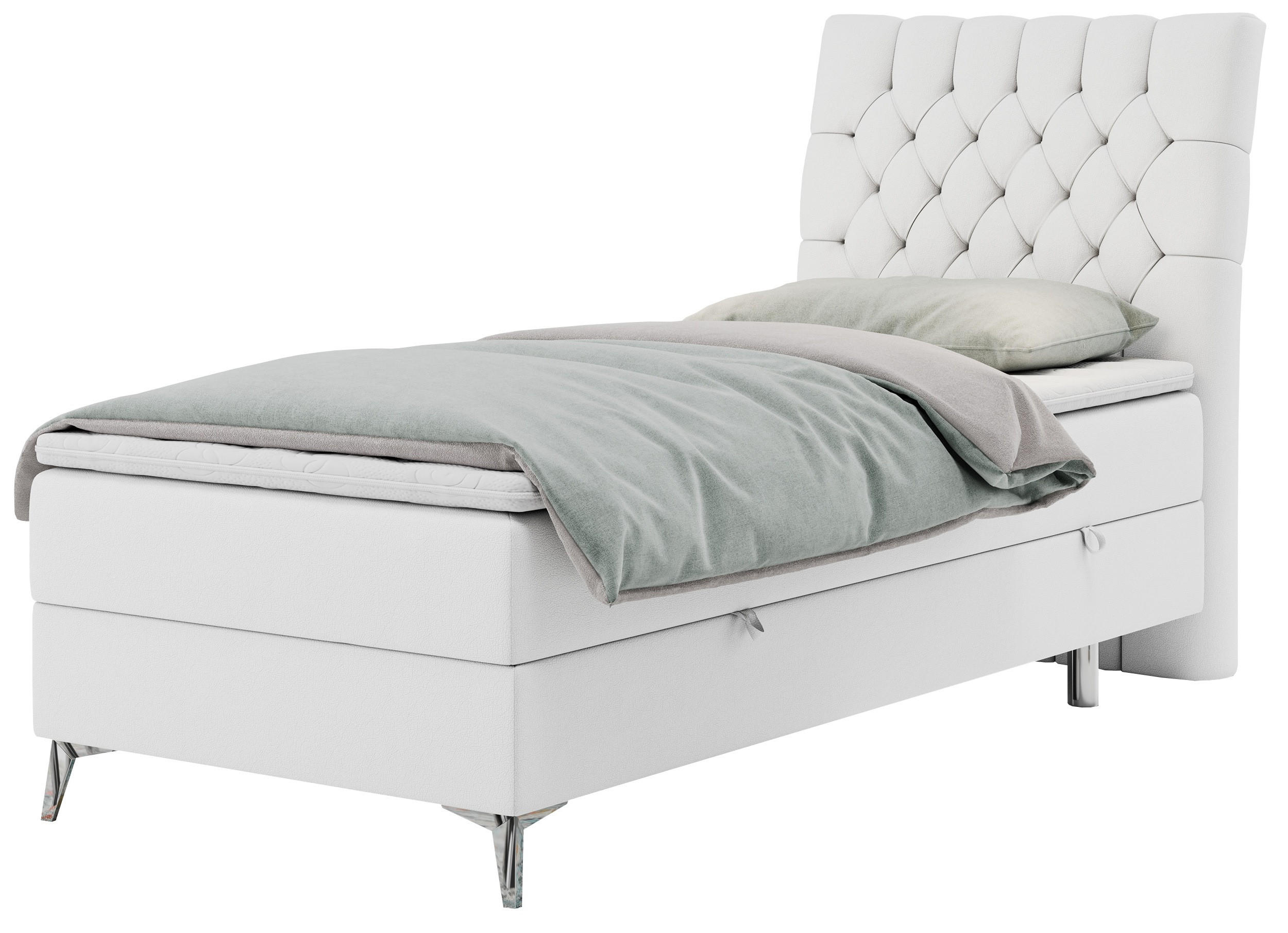 BOXBETT MILEN 90/200 Weiß Kunstleder - H3 - Rechts Seite - Weiß, Holz/Textil (90/200cm) - MKS