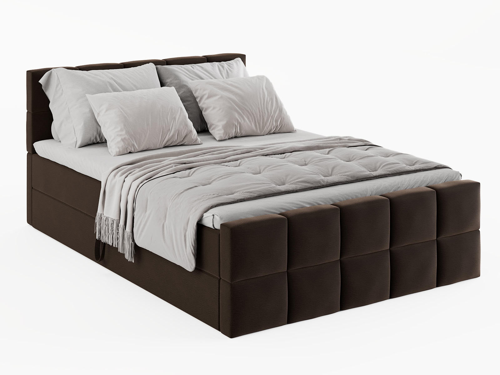 BOXBETT Vanessa 140/200 cm, in Braun, Velours-Stoff, Bettkasten, Matratze, Topper - Braun, Textil (140/200cm) - Barchello