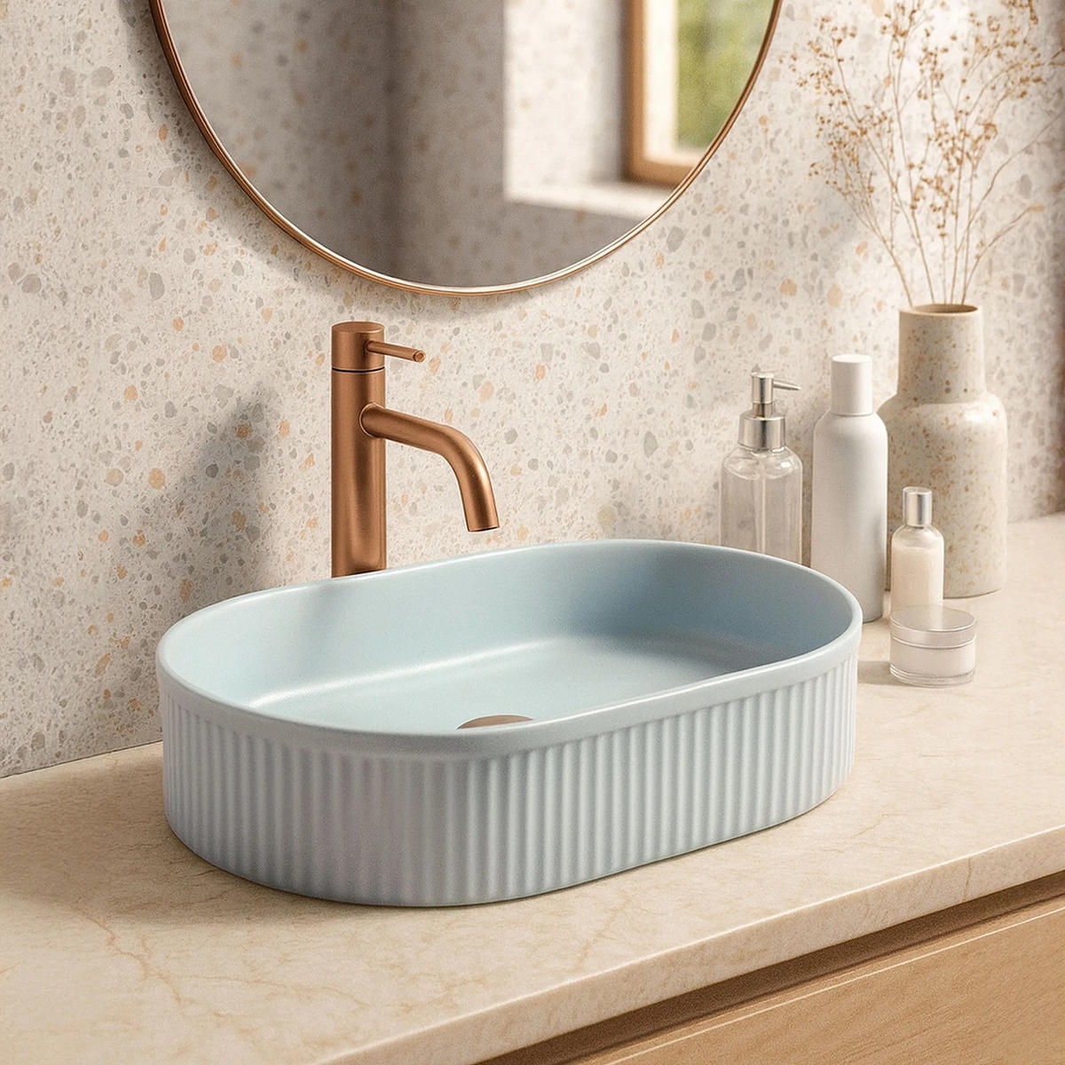 AUFSATZWASCHBECKEN Rea Vanda Baby Blue Matt - Blau, Keramik (31/13/49cm) - REA