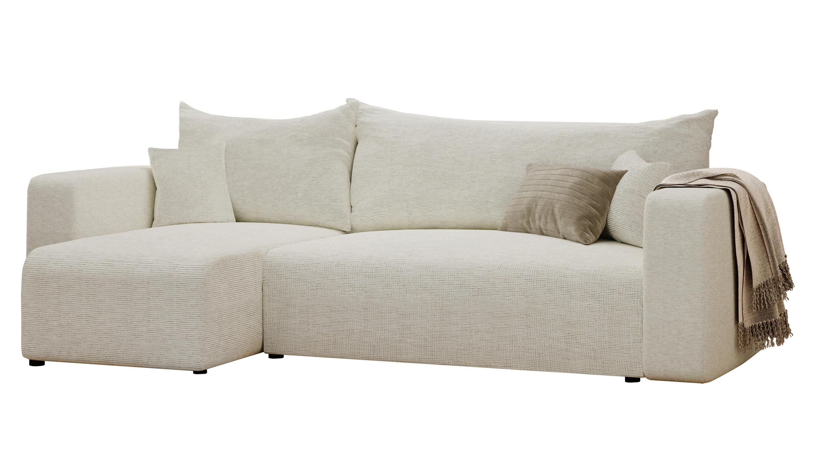 ECKSOFA Beige Webstoff mit Bettkasten - Naturfarben, Textil (248/145cm) - Idohome