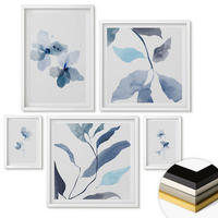 WANDBILDER 5er-Set - 50x50 cm & 20x30 cm & 40x60 cm Weißer Rahmen - Minimalistische blaue Blumen - Weiß, Kunststoff (40/60cm) - ArtPrintCave