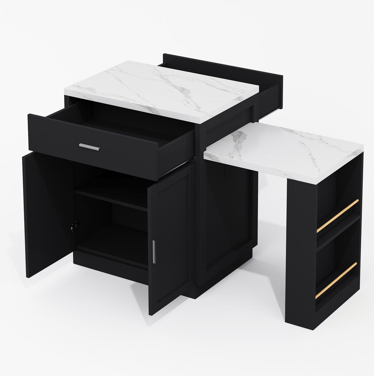 KÜCHENINSEL 211/89,5/55 cm Schwarz aus MDF mit ausziehbarem Esstisch - Schwarz, Holzwerkstoff (55/89.5/211cm) - OKMYHOME