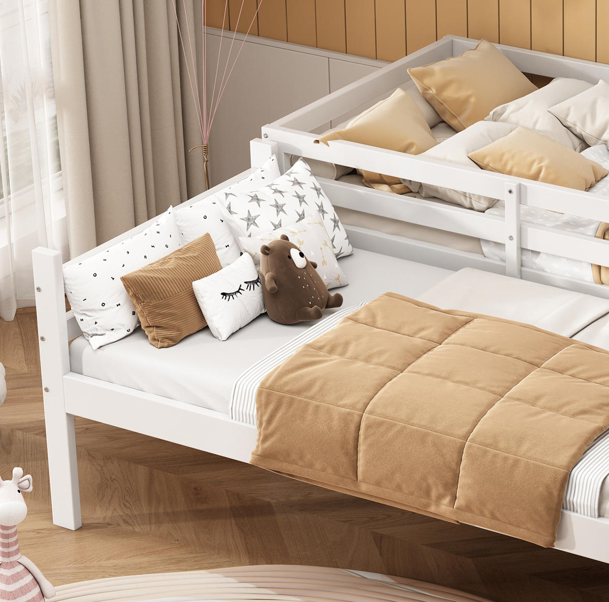 ETAGENBETT 90/200 cm aus Kiefernholz mit Absturzsicherung und teilbarer Konstruktion Weiß - Weiß, Holz (90/200cm) - Modenvie