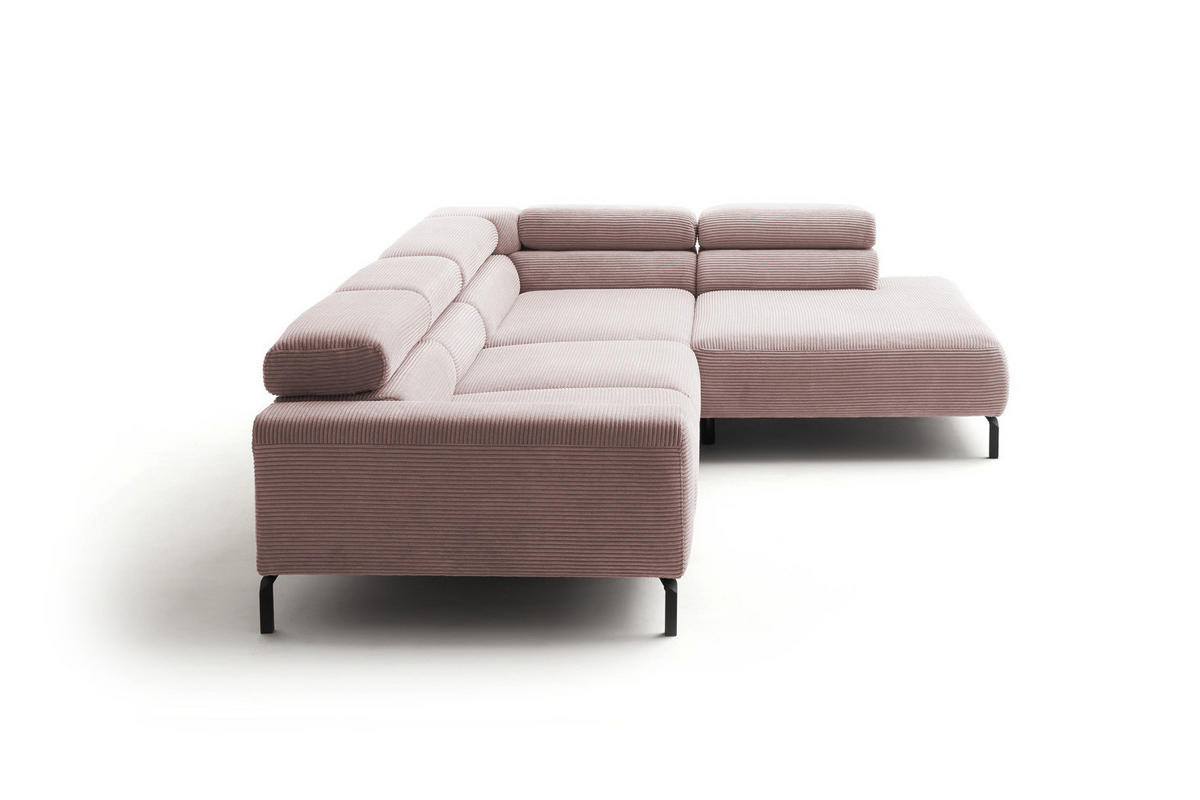 ECKSOFA MIT MOTORISCHEM SITZVORZUG DELIA Pink Cord - Pink/Schwarz, Textil/Metall (312/219cm) - KAWOLA