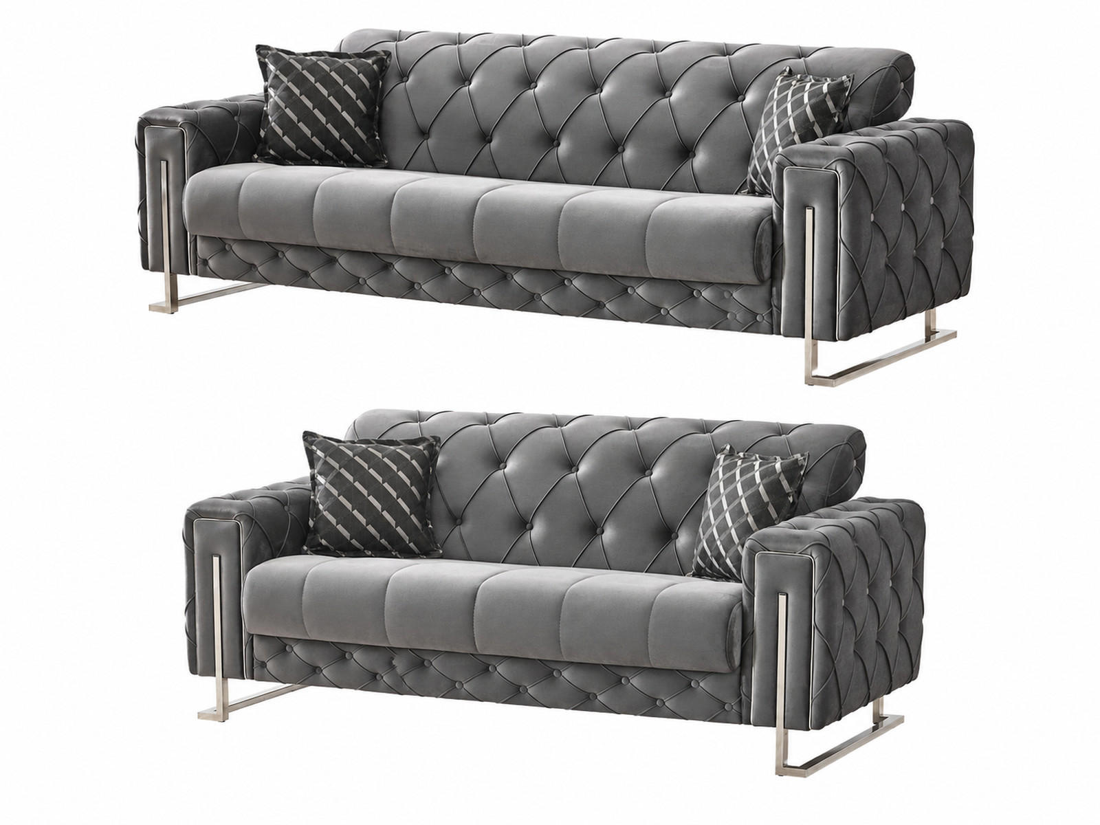 SITZGARNITUR Shimla, Grau Stellvariante 3+2 - Grau, Holzwerkstoff/Metall (220/80/100cm)