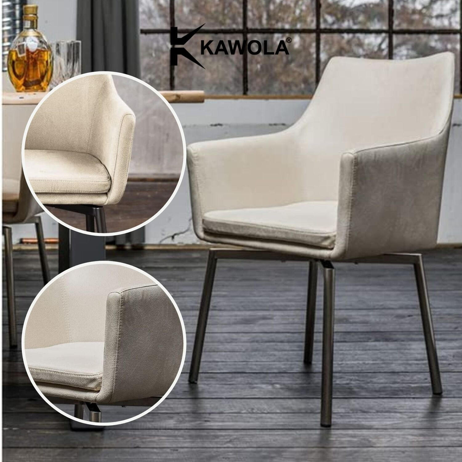 STUHL CALI Beige Microfaser - Beige/Schwarz, Textil (56/88.5/61cm) - KAWOLA