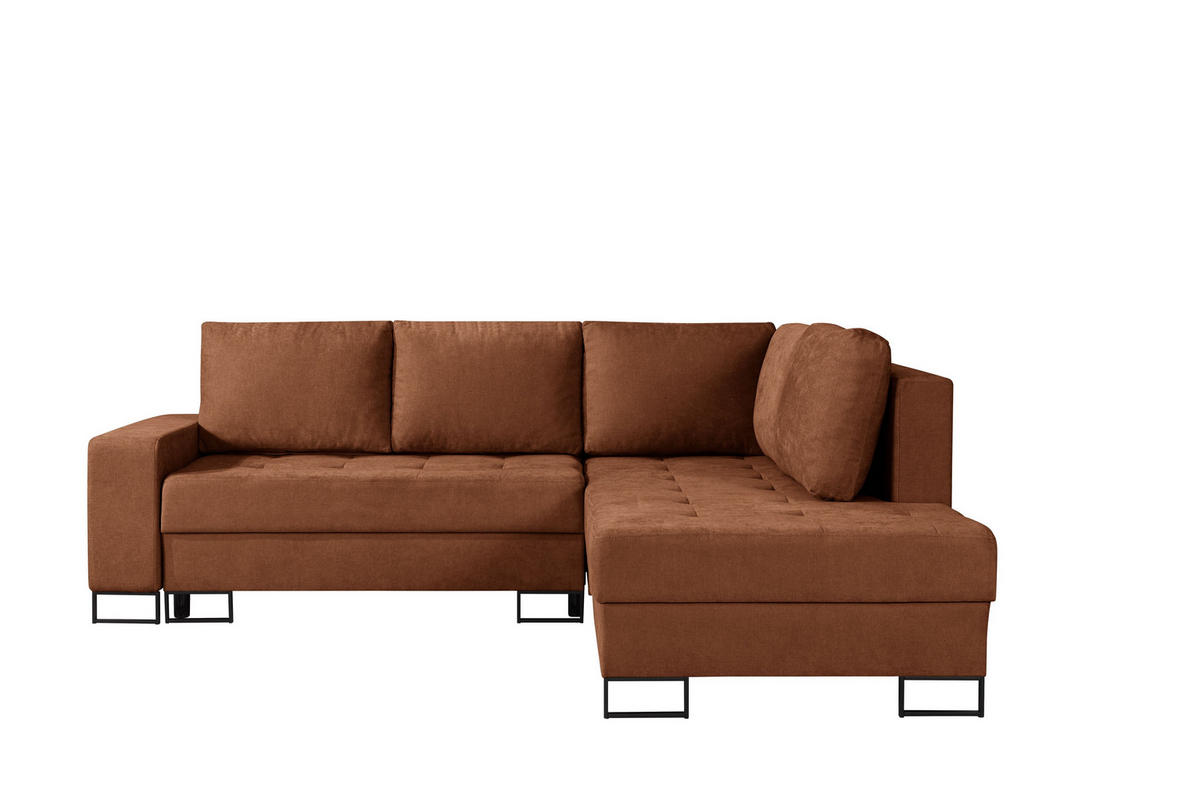 ECKSOFA mit Schlaffunktion Rechts Rostrot Chenille - 245x200 cm - Trevi - Terracotta/Schwarz, Holz/Holzwerkstoff (245/200cm) - Ravio