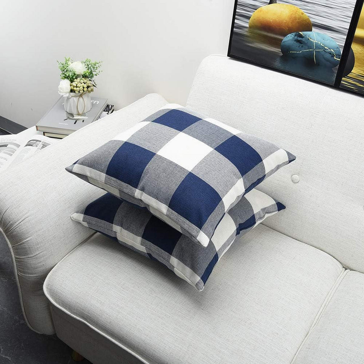 KISSENBEZÜGE mit Karomuster – 45 x 45 cm – Blau (4er-Set) - Blau, Textil (45/45cm)
