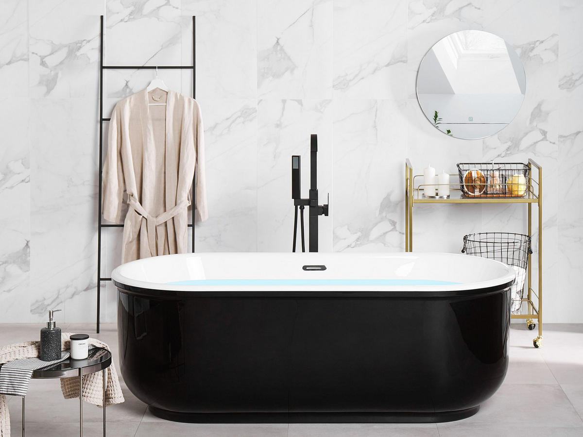 BADEWANNE FREISTEHEND 80x170x59 cm schwarz Pinel - Schwarz, Kunststoff (80/59/170cm) - Beliani
