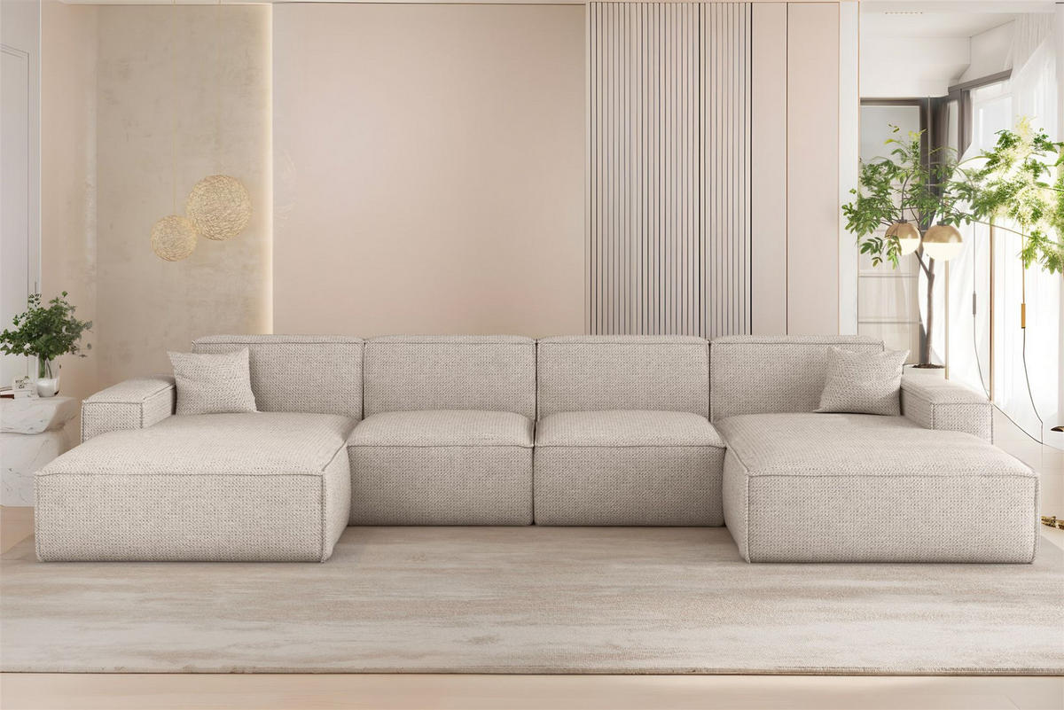 WOHNLANDSCHAFT Celes Premium In Artico - Creme, Holzwerkstoff/Textil (378/73/165cm) - Fun Möbel
