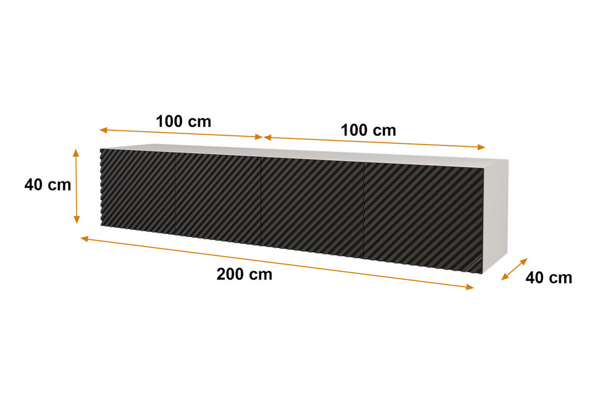 LOWBOARD ZENO-W 2x100x40x40 cm - Weiß / Schwarz - Schwarz, Holzwerkstoff (200/40/40cm) - ALTDECOR