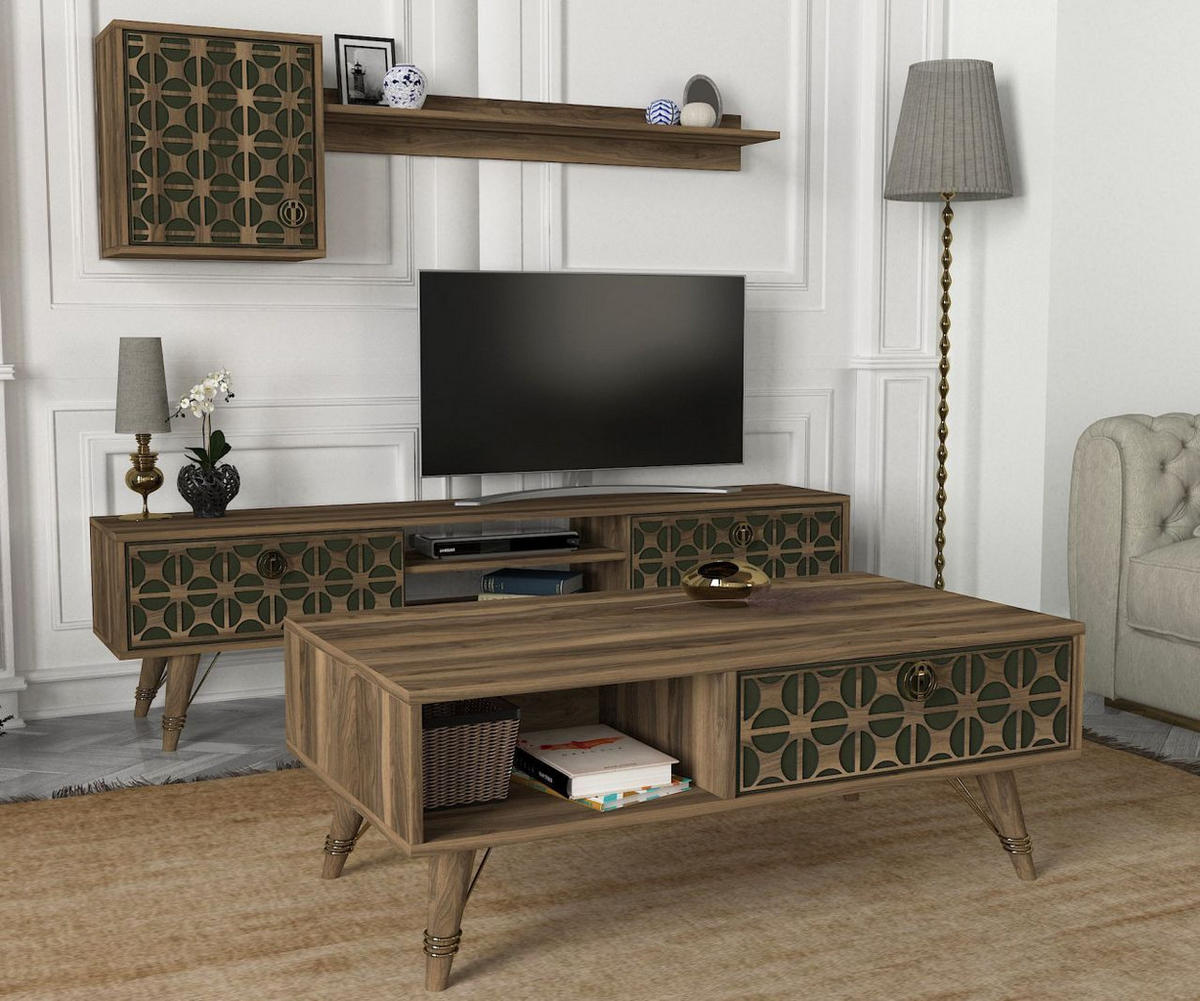COUCHTISCH Valente Walnuss Dunkelgrün - Dunkelgrün/Goldfarben, Holzwerkstoff/Kunststoff (60/110/41.6cm) - moebel17