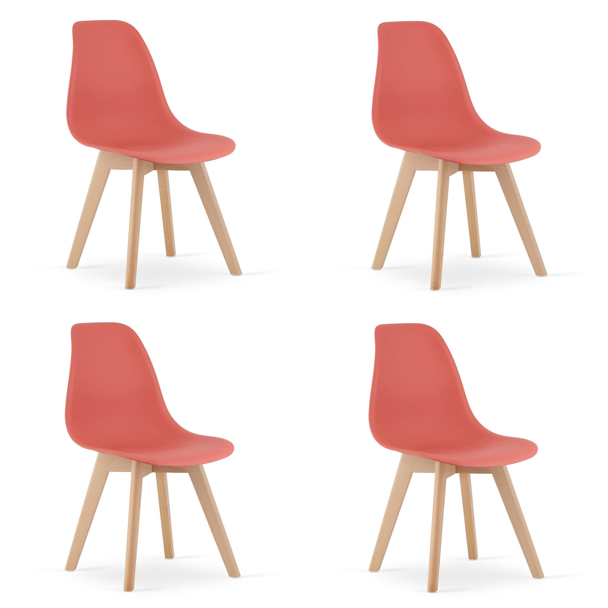 ESSZIMMERSTUHL 4-er Set KITO Zinnoberroter Sitz, natürliche Beine - Rot/Naturfarben, Kunststoff (46/80/54.5cm) - Valora