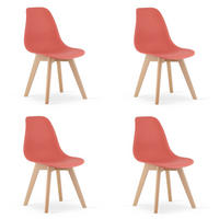 ESSZIMMERSTUHL 4-er Set KITO Zinnoberroter Sitz, natürliche Beine - Rot/Naturfarben, Kunststoff (46/80/54.5cm) - Valora