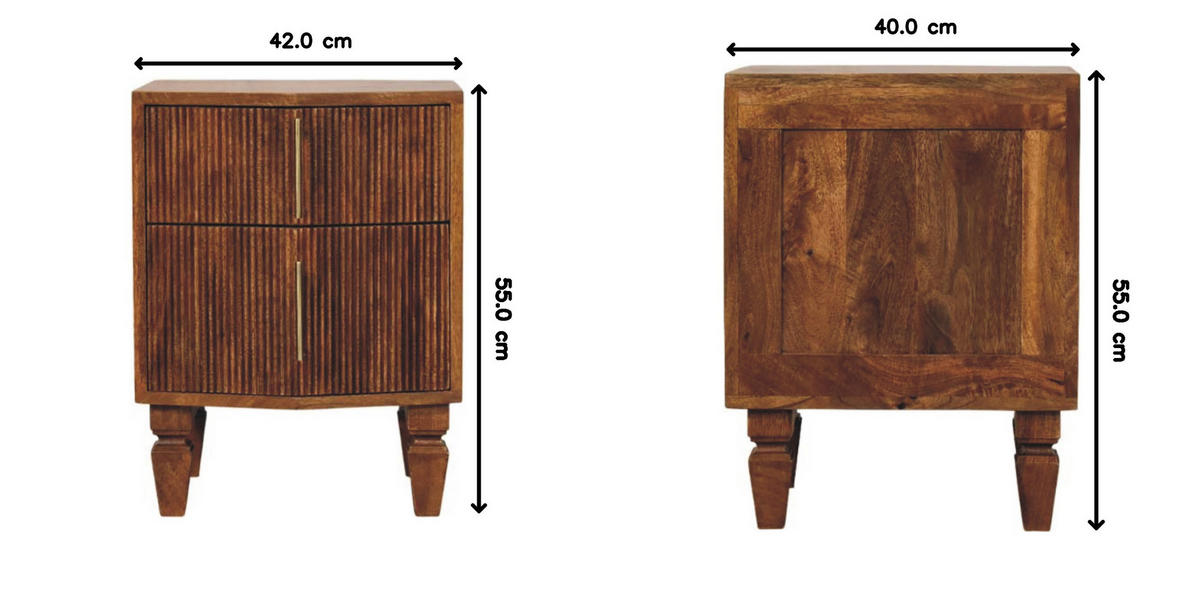 NACHTKASTEN Lamellen-Einheit, 2 Schubladen, Hellbraun - Hellbraun/Messingfarben, Holz/Metall (42/55/40cm) - Artisan Furniture