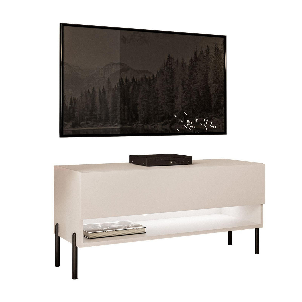 LOWBOARD RTV Schrank CALANTE 90 cm auf geraden schwarzen Beinen - Kaschmir/Schwarz, Holzwerkstoff/Metall (90/44/35cm) - Lookway