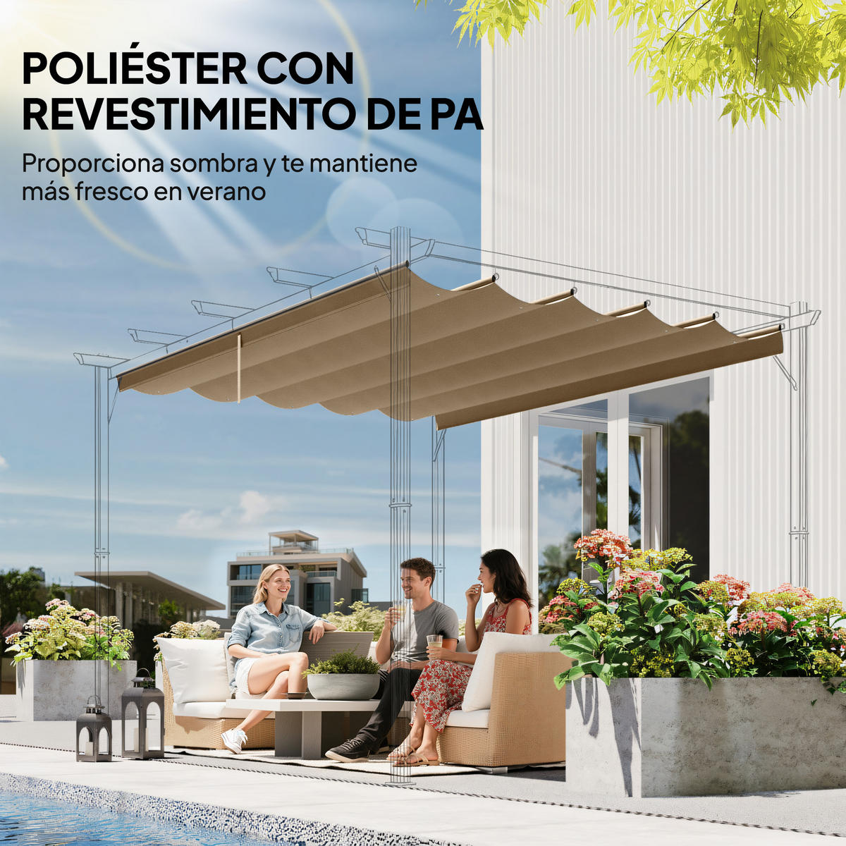 ERSATZDACH, 2,5x2,55 m einziehbar für 3x3 m Pergola, braun, mit 10 Abflusslöchern - Multicolor, Textil (250/6/255cm) - FORIOUS