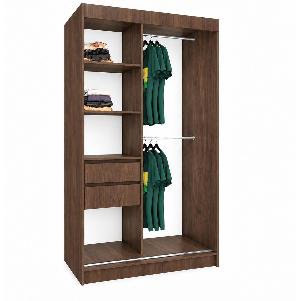 KLEIDERSCHRANK Lumil 120 cm Nussbaum Warmia 2 Schubl. Griffe schwarz - Nussbaumfarben, Holzwerkstoff (120/216/61cm) - KS Home Concept