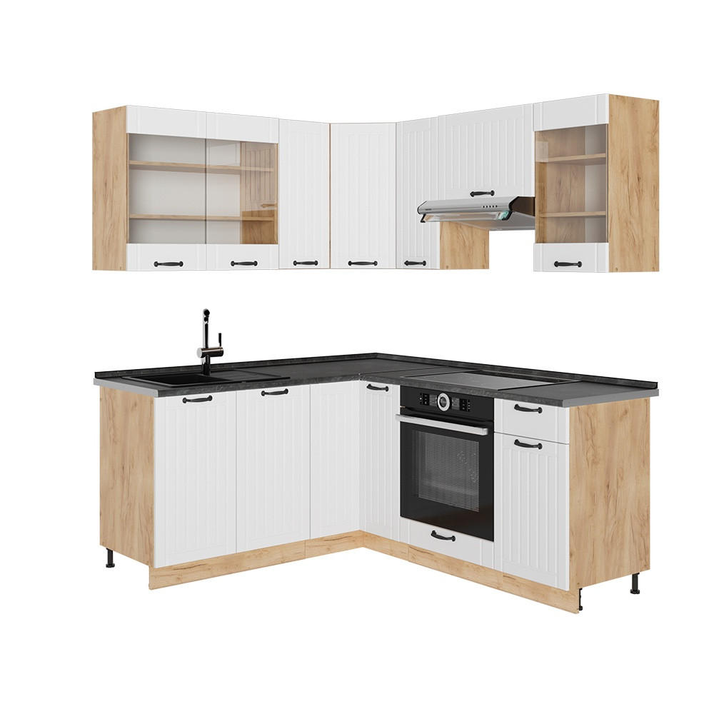 ECKKÜCHE Fame-Line, Weiß Landhaus/Goldkraft Eiche, 190 x 160 cm ohne Arbeitsplatte - Honigeiche/Weiß, Holzwerkstoff (190/81.6/46cm) - Vicco