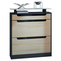 SCHUHSCHRANK Fiesta Eiche sägerau / Schwarz Hochglanz - Eiche San Remo, Holzwerkstoff (89/104/23cm) - Vladon