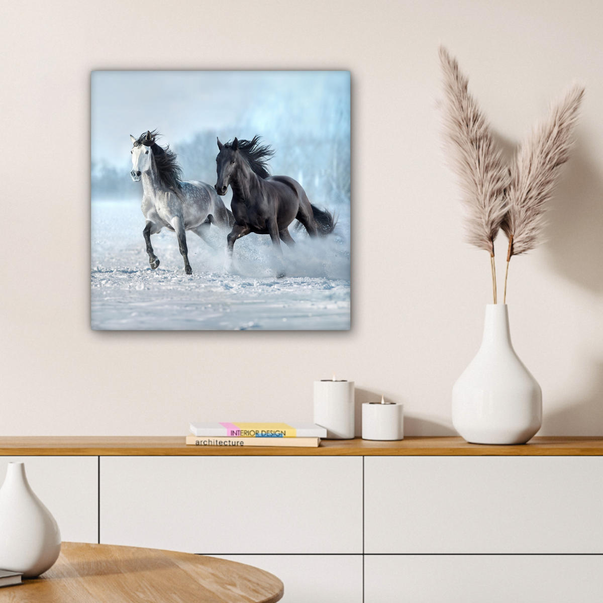 LEINWANDBILD Pferde - Winter - Tiere - Natur - Schnee 50x50 cm - Anthrazit, Textil (50/50cm) - MuchoWow