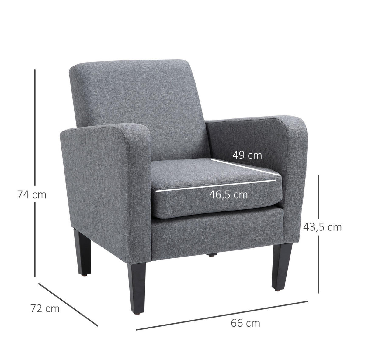 SESSEL 66/72/74 cm in Hellgrau mit Leinenoptik und Holzfüßen - Hellgrau, Textil (72/74/66cm) - Flora Grace