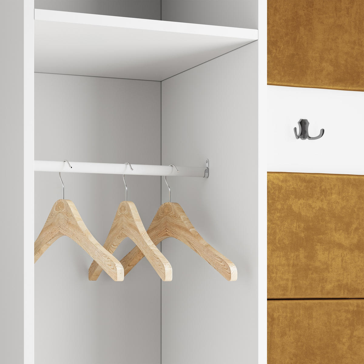GARDEROBENSCHRANK VIRA 95/181/51 cm Modern Garderobe-Set Kaschmir - Kaschmir/Gelb, Holzwerkstoff (95/181/51cm) - MASSENO