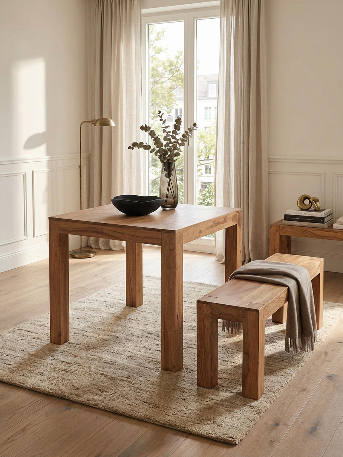 ESSTISCH Massivholz Akazie Rechteckig Handgefertigt NAKO, Beige 80x80x76 cm - Hellbraun/Beige, Akazienholz/Holz (80/80/76cm) - KADIMA DESIGN