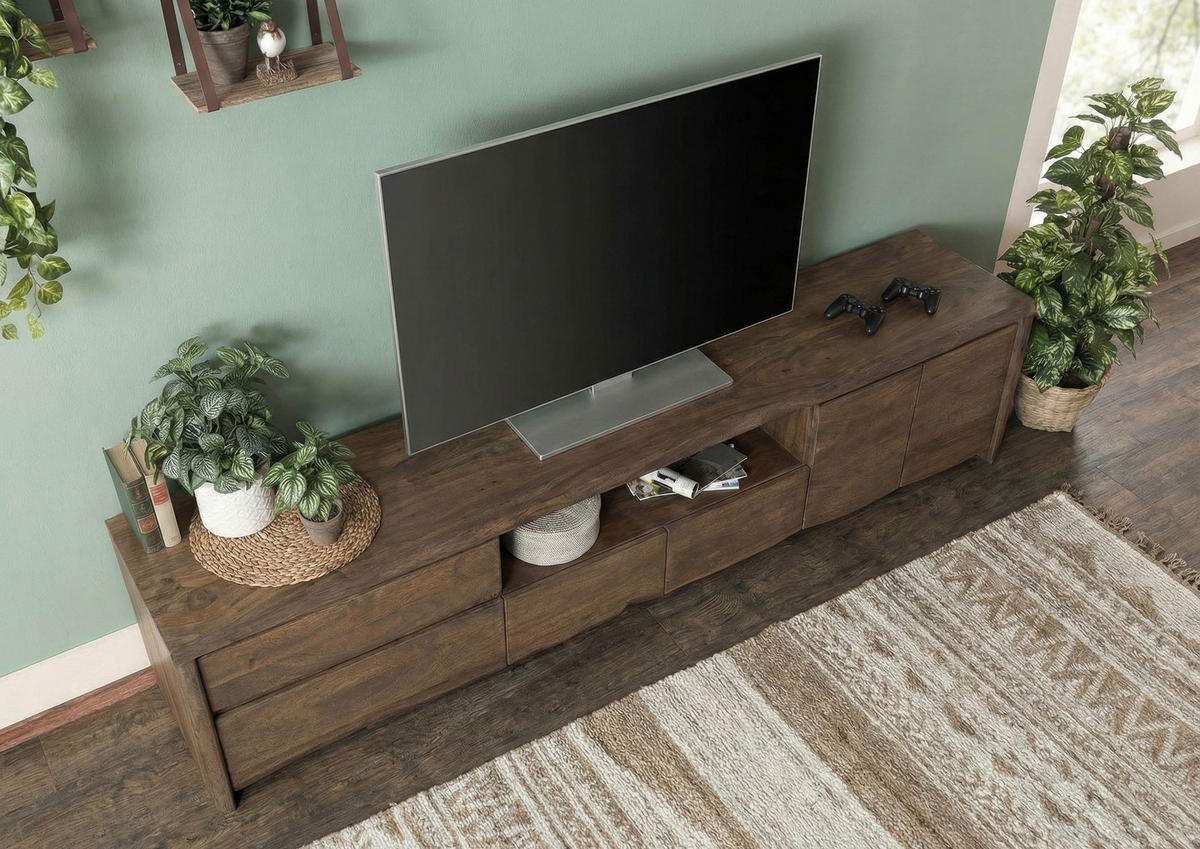 TV-BOARD Mango 260x45x50 braun geölt PURE MANGO #225 - Braun, Holz (260/50/45cm) - Massivmoebel24