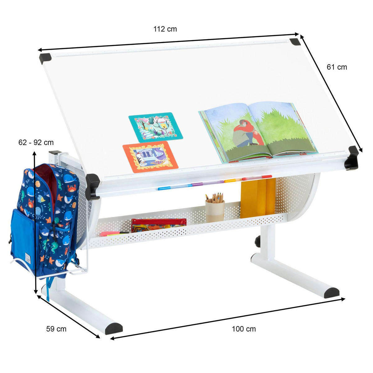 KINDERSCHREIBTISCH SARI weiß/weiß - Weiß, Holzwerkstoff/Metall (111/93/60cm) - CARO-Möbel