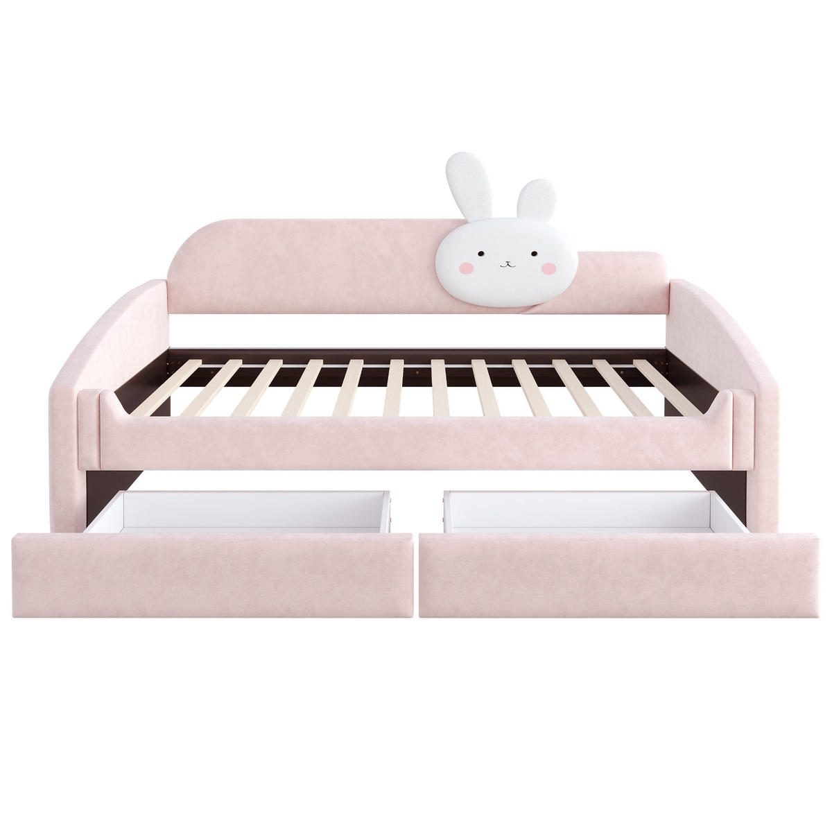 KINDERBETT 90x200cm Samt LED Stauraum Hasenkissen Rosa - Pink, Textil (90/200cm) - FLIEKS
