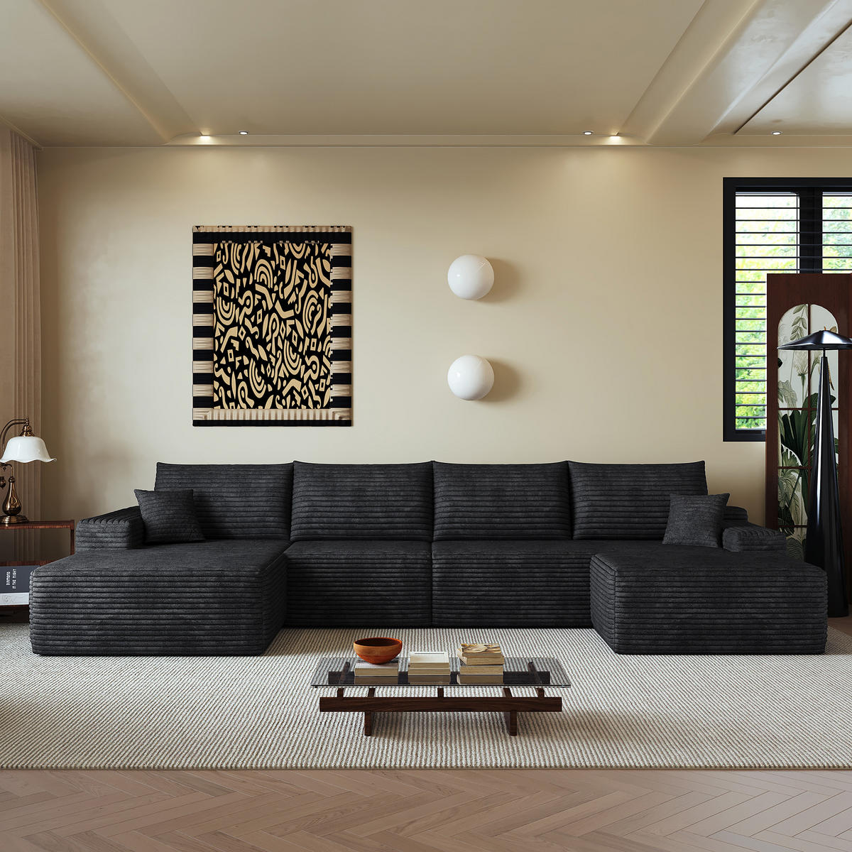 WOHNLANDSCHAFT DE-34857 U-Form 3-Sitzer Chaiselongue links Schwarz - Schwarz, Textil (175/83/270cm) - ComfortXL